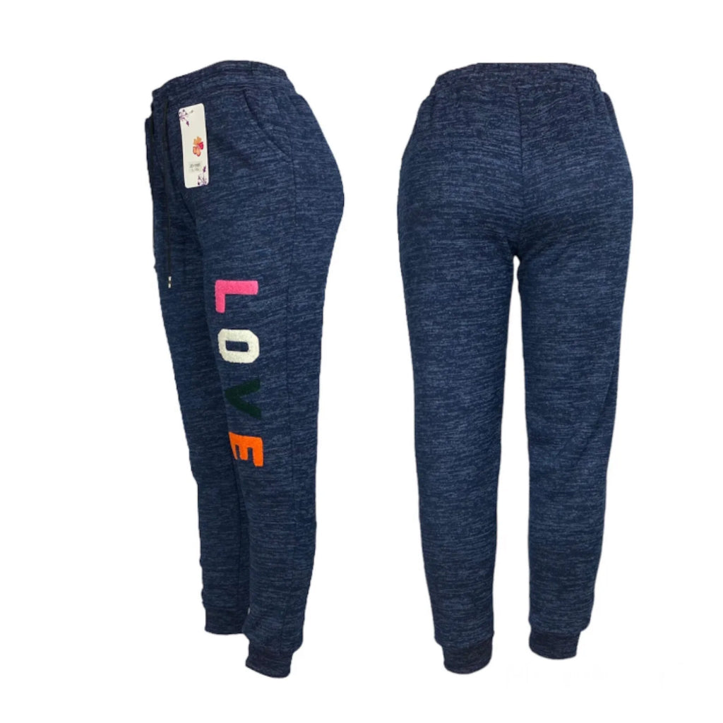 Women's Navy Fleece Lined Thermal Sweatpants for Home and Outdoor Activities