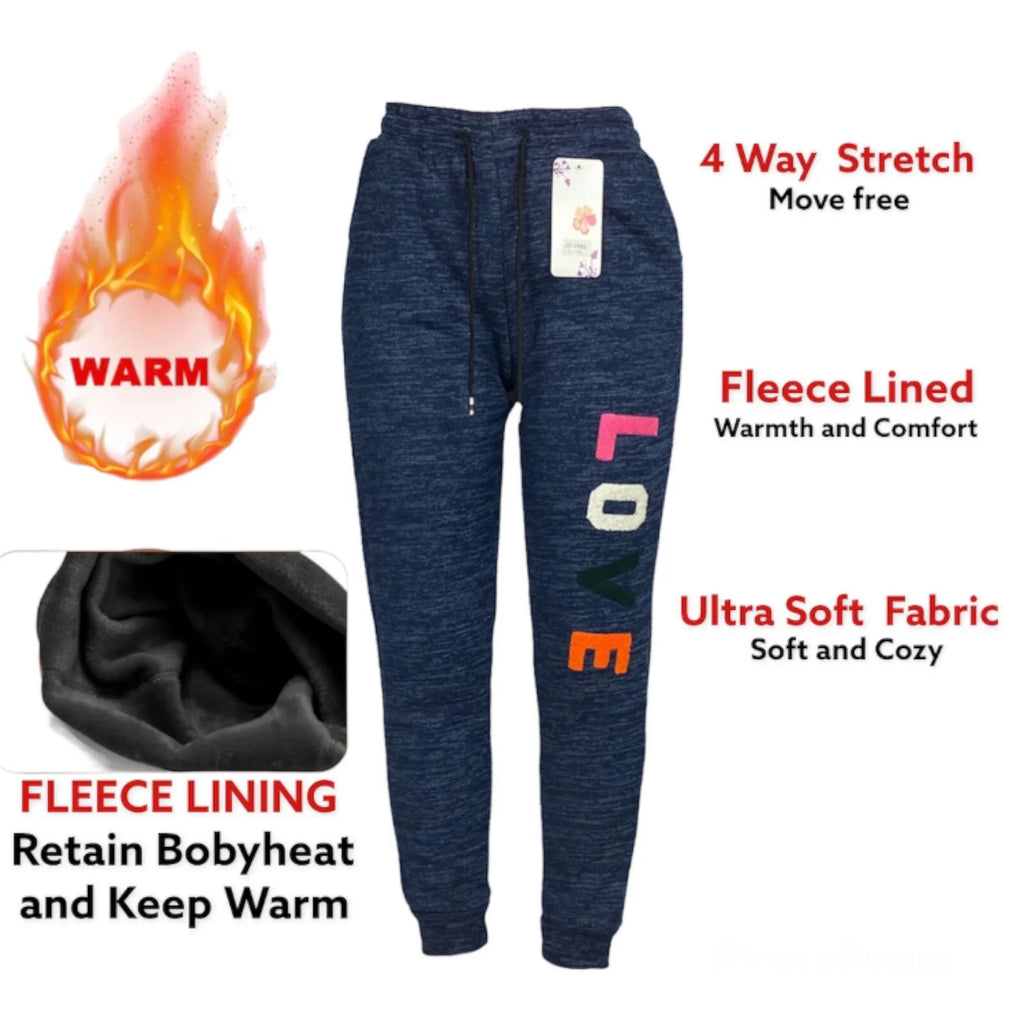 Women's Navy Fleece Lined Thermal Sweatpants for Home and Outdoor Activities