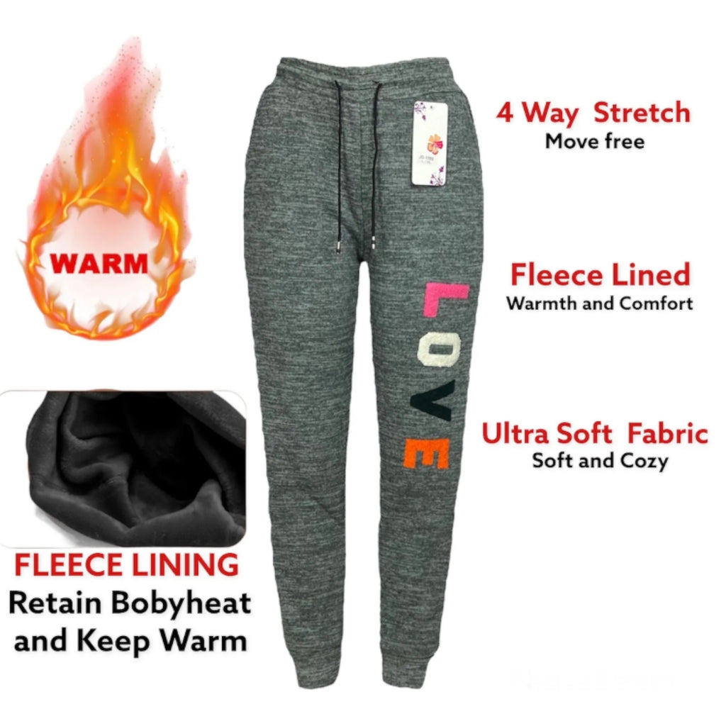 Women's Gray Fleece Lined Thermal Sweatpants for Home and Outdoor Activities