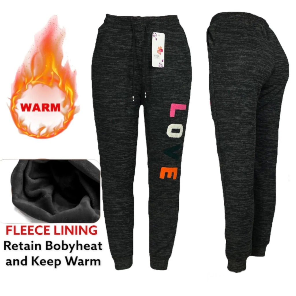 Women's Black Fleece Lined Thermal Sweatpants for Home and Outdoor Activities