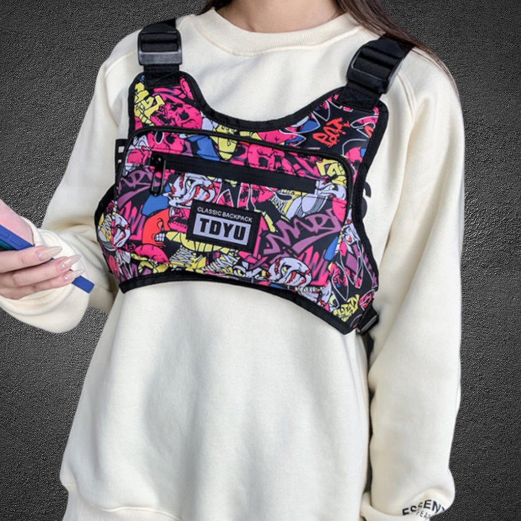 Streetwear Tactical Vest Hip-Hop Multi-functional Chest Bag Graffiti Design