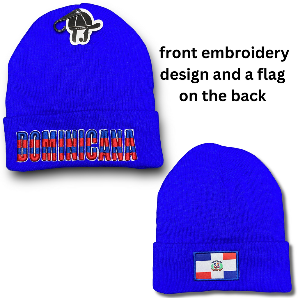 Republica Dominicana Winter Insulated Beanie Hat Front Embroidery and Back Flag Design