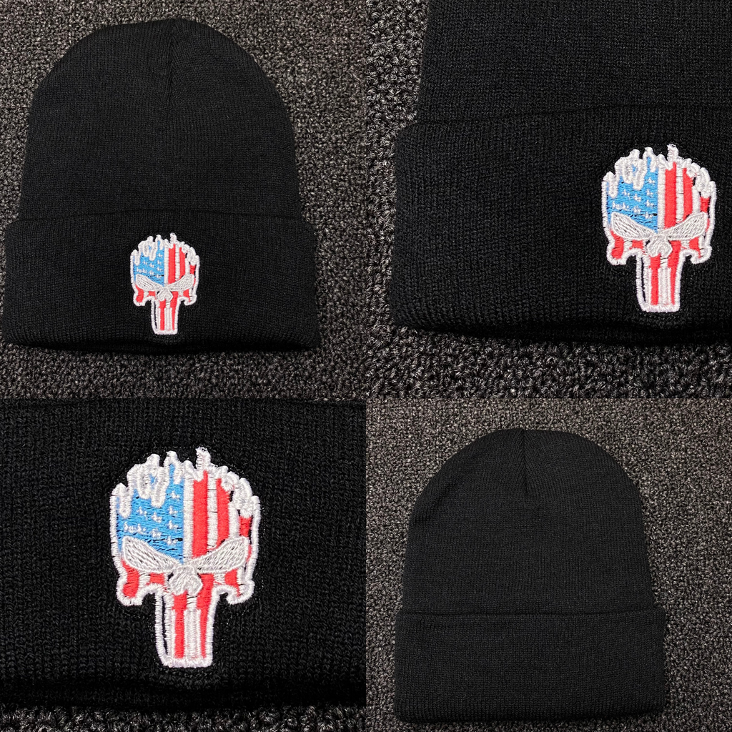 Men's Punisher Black Cuffed Beanie Winter Hat