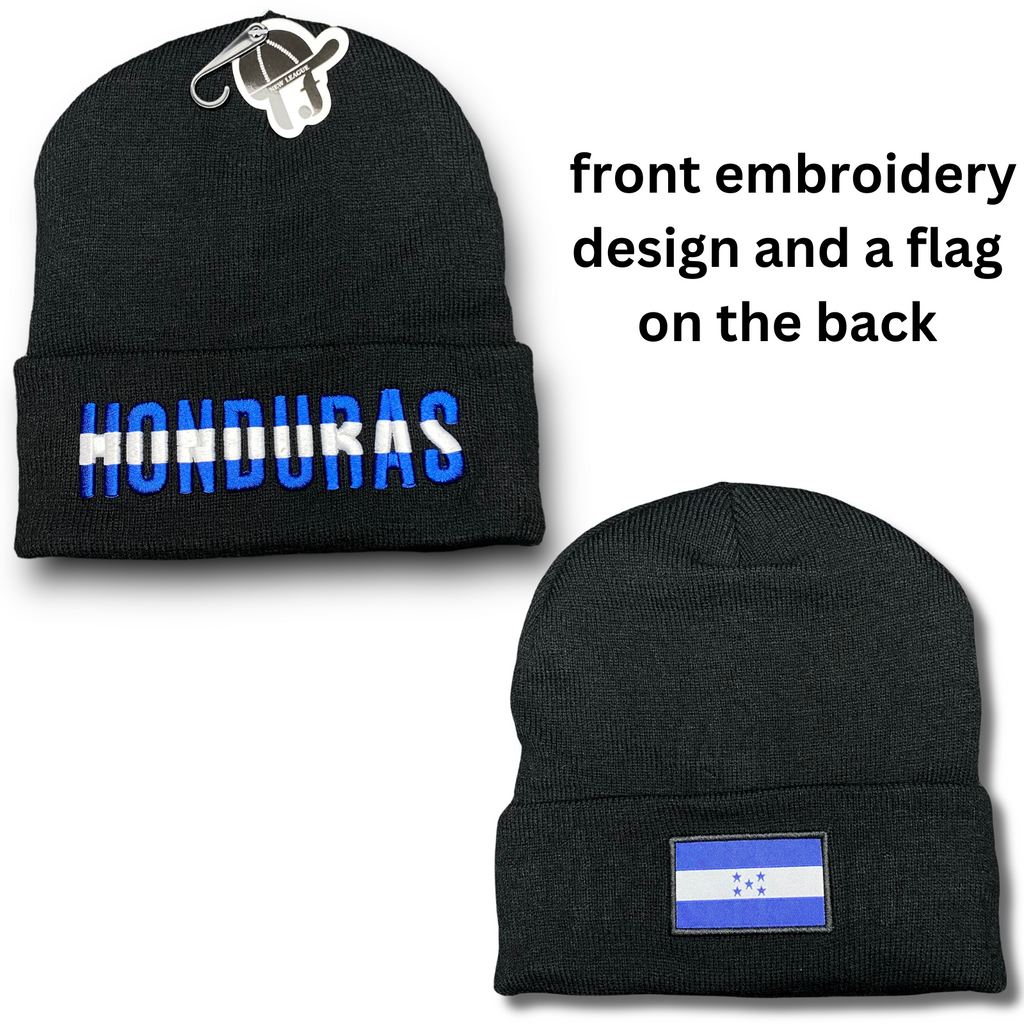 Honduras Winter Insulated Beanie Hat Front Embroidery and Back Flag Design