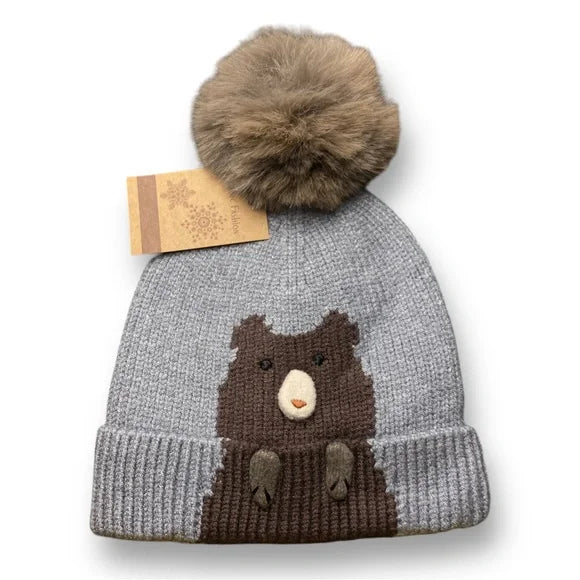 Baby Toddler Winter Beanie Hat | Cute Bear Design Warm Knit Hat for Kids