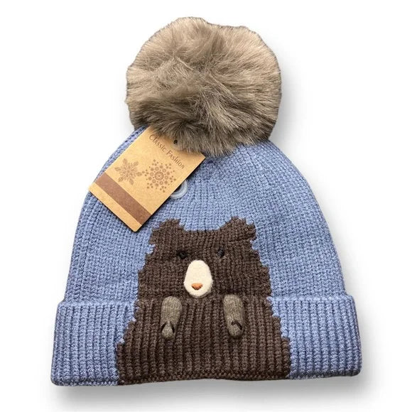 Baby Toddler Winter Beanie Hat | Cute Bear Design Warm Knit Hat for Kids