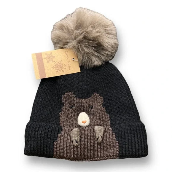 Baby Toddler Winter Beanie Hat | Cute Bear Design Warm Knit Hat for Kids