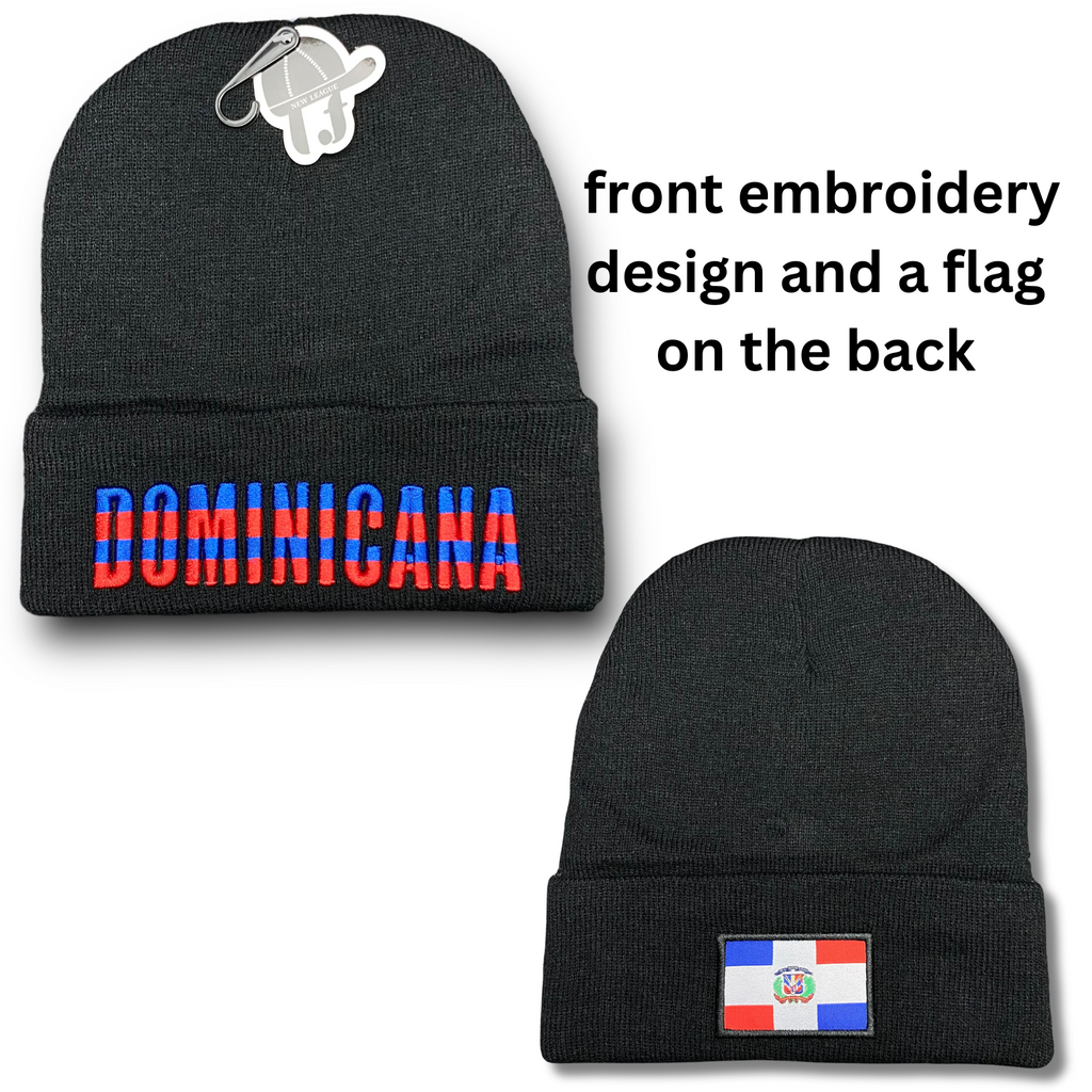 Republica Dominicana Winter Insulated Beanie Hat Front Embroidery and Back Flag Design