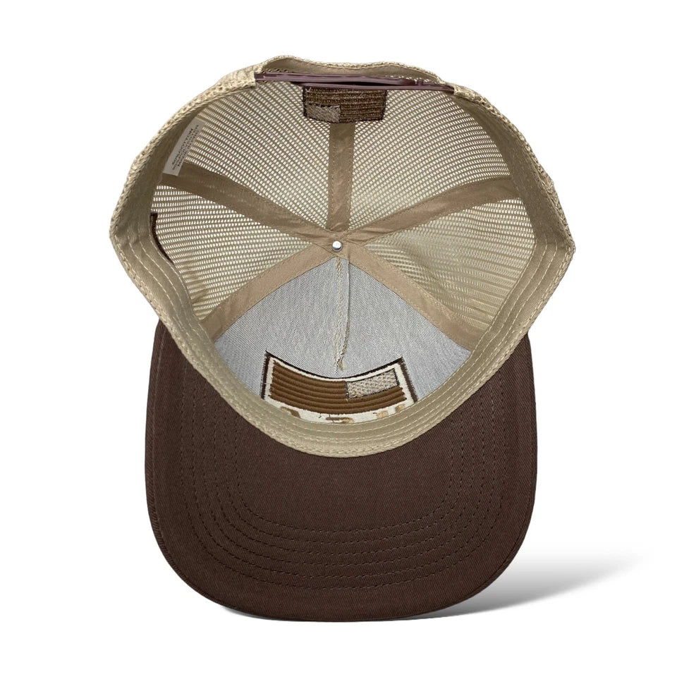 USA Flag Patch Embroidered Snapback Cap, Tan and Brown, Curved brim