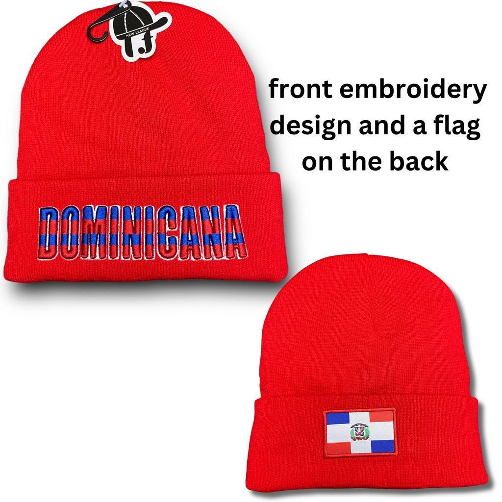 Republica Dominicana Winter Insulated Beanie Hat Front Embroidery and Back Flag Design