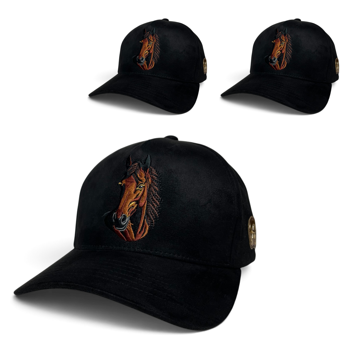 Western Horse Head Embroidered Trucker Hat - Black