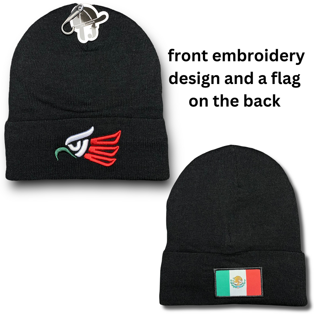 Mexico Beanie Hat Black New Insulated Front Eagle Embroidery