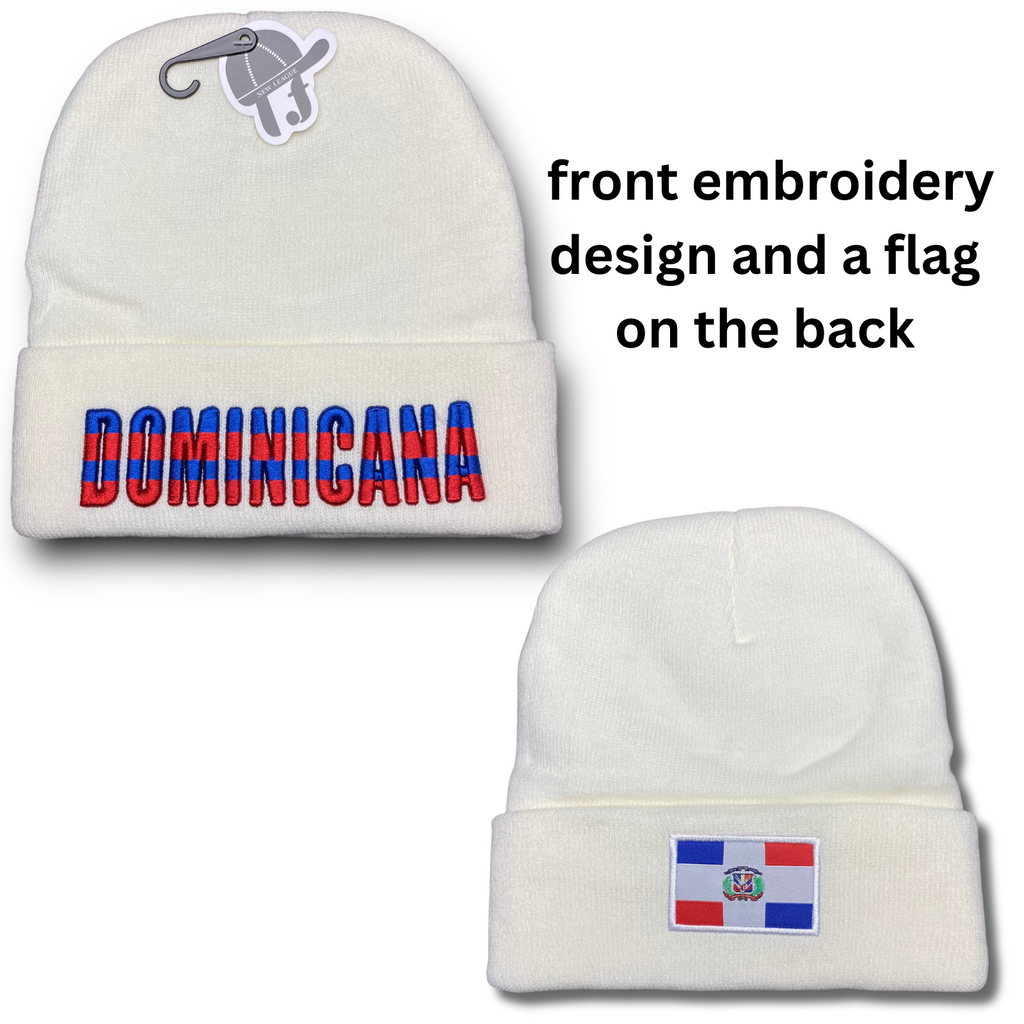 Republica Dominicana Beanie Hat White - Insulated with Embroidered Country Name