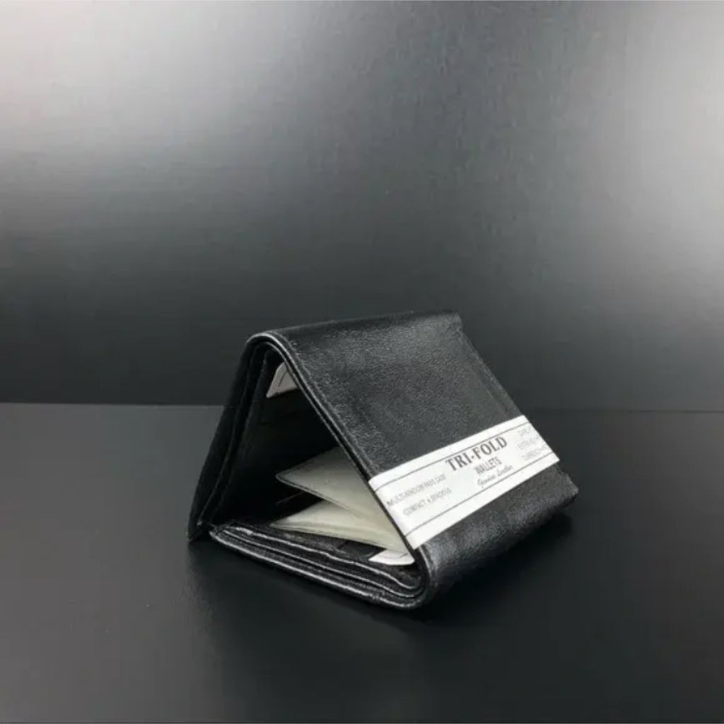 Men's Black Leather Trifold Wallet