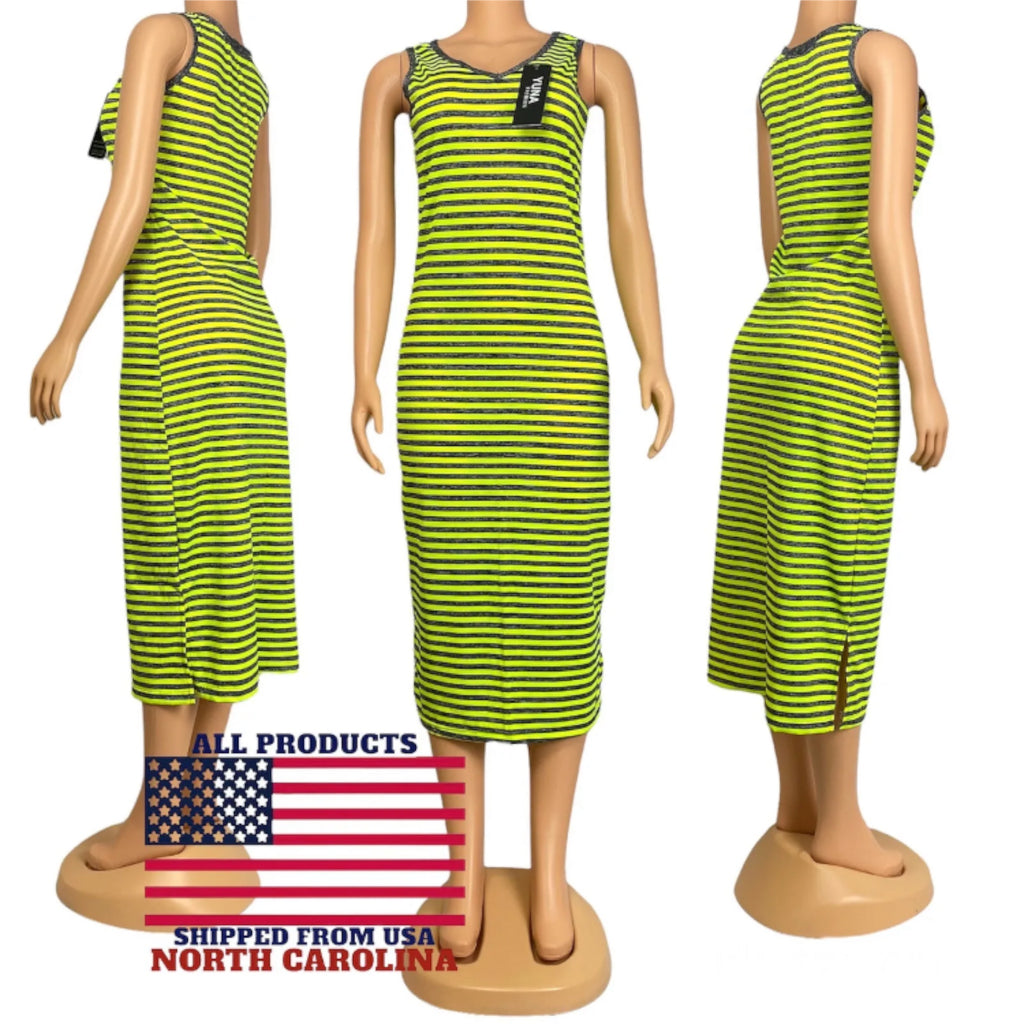 Women's Summer Sleeveless Striped Casual Beach Maxi Dress