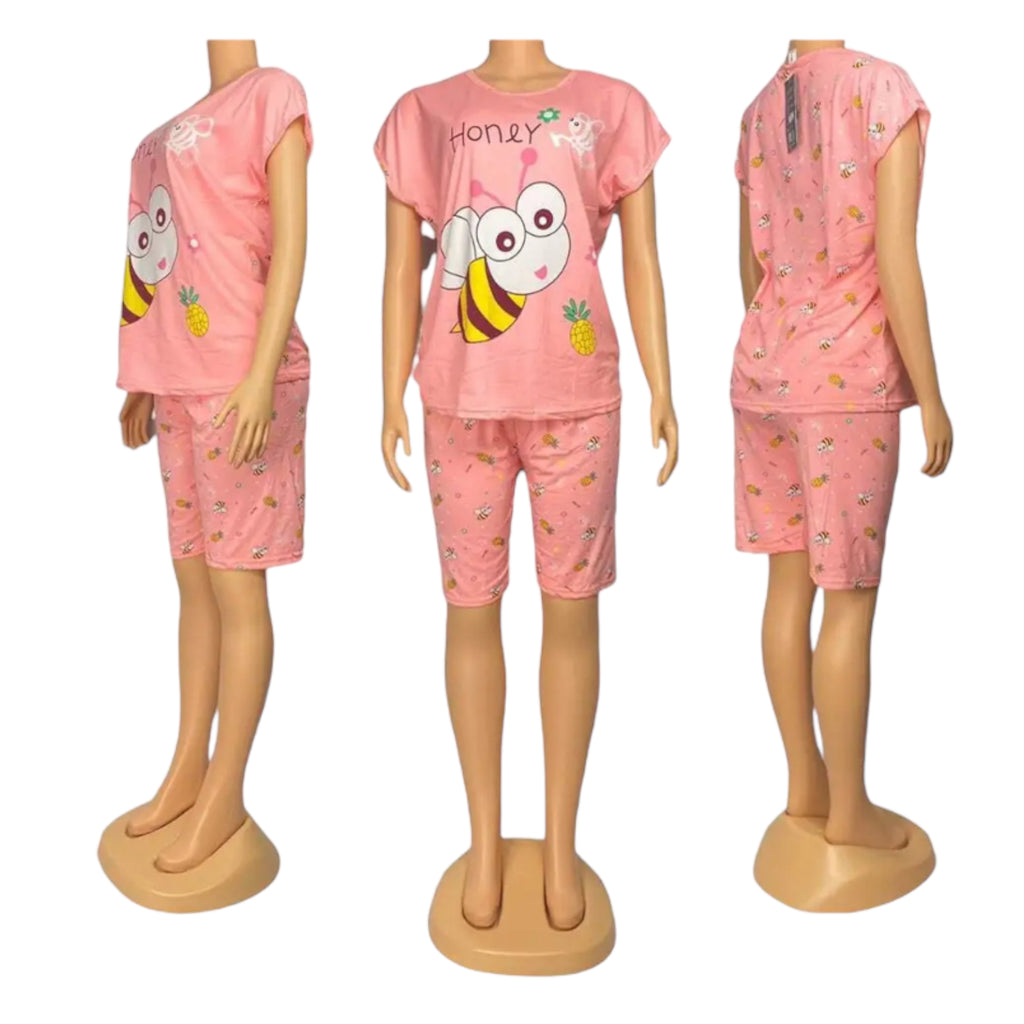 Women cute short sleeve t-shirt shorts pajamas set homewear sleepwear nightwear