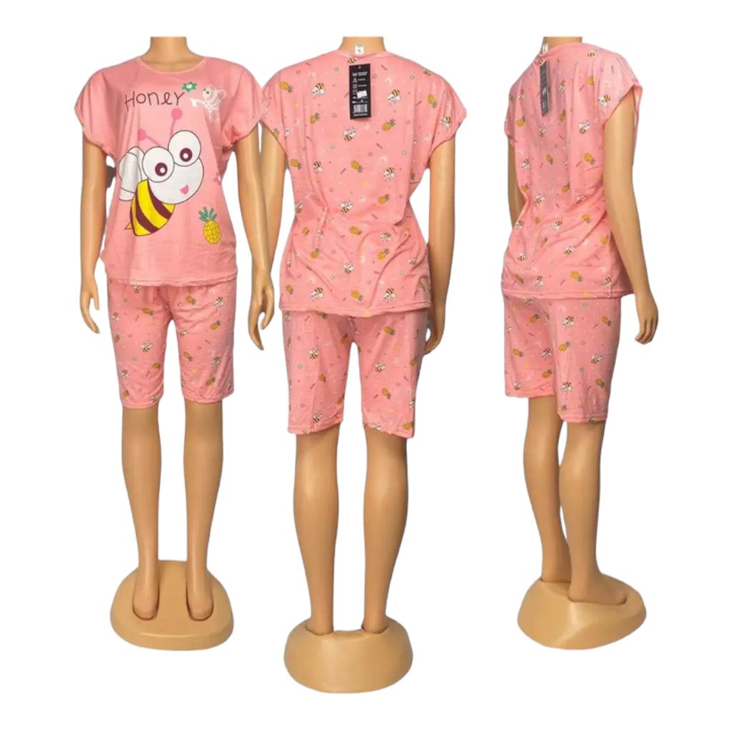 Women cute short sleeve t-shirt shorts pajamas set homewear sleepwear nightwear