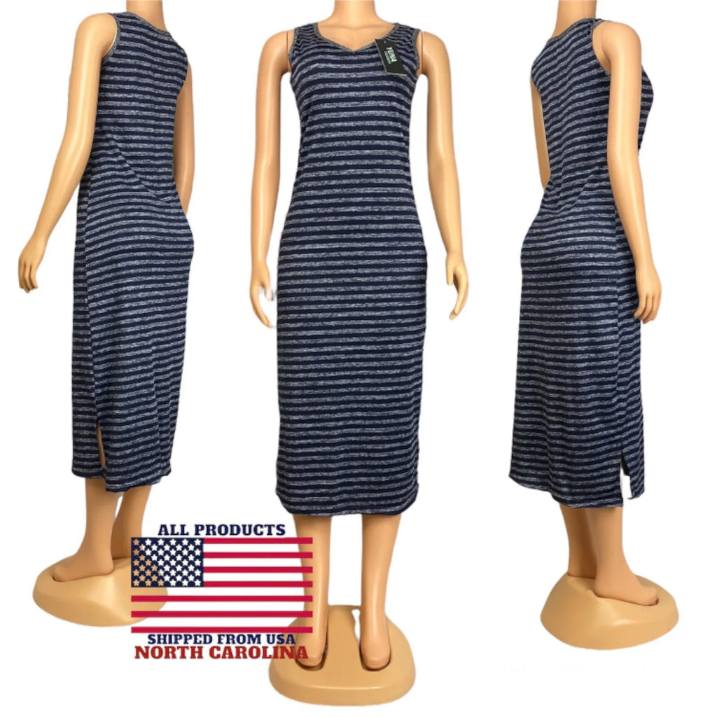 Women's Summer Sleeveless Striped Casual Beach Maxi Dress