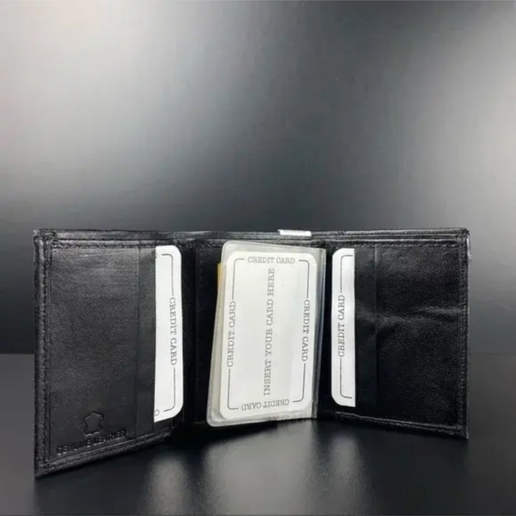 Men's Black Leather Trifold Wallet