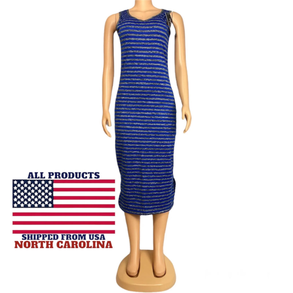 Women's Summer Sleeveless Striped Casual Beach Maxi Dress