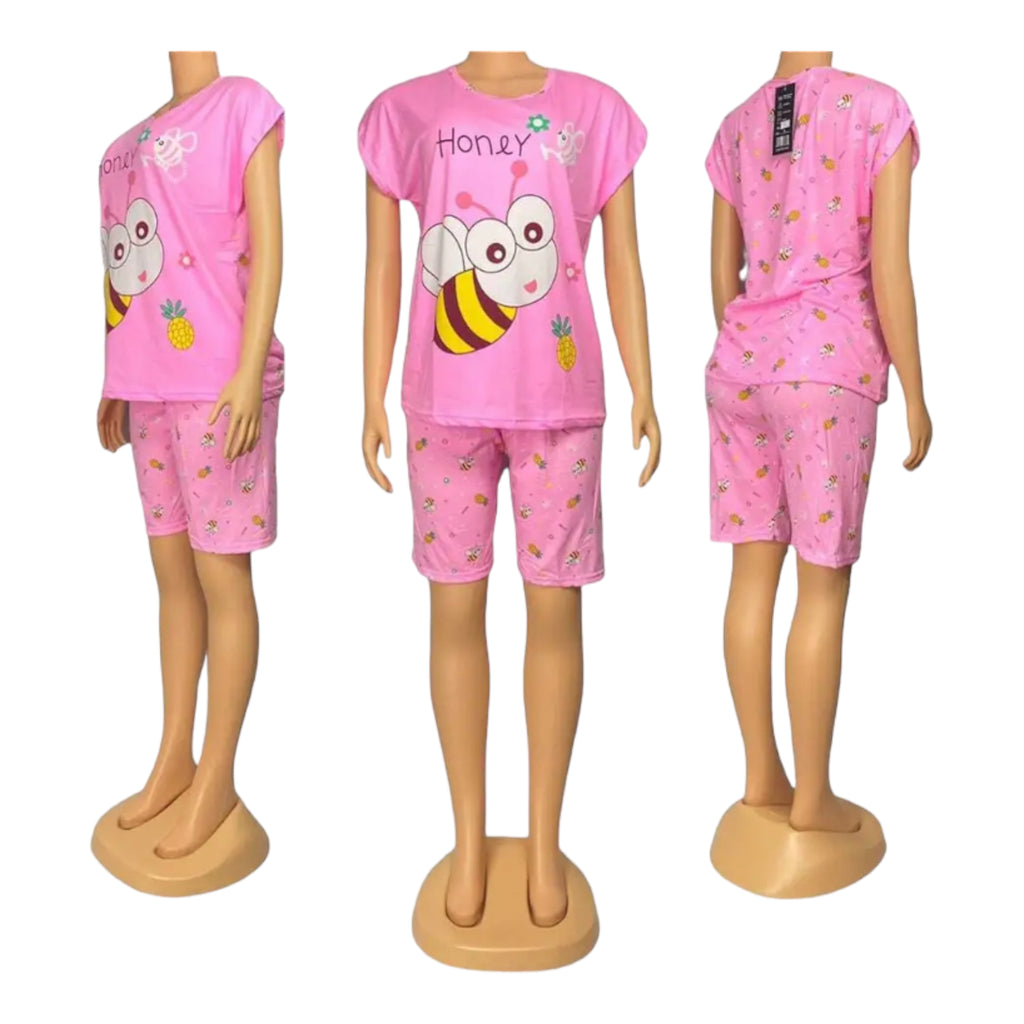 Women cute short sleeve t-shirt shorts pajamas set homewear sleepwear nightwear