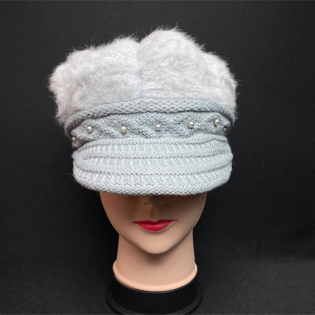 Winter Beanie Fur Beret Baggy Hat Visor Knitted Warm Cap for Women