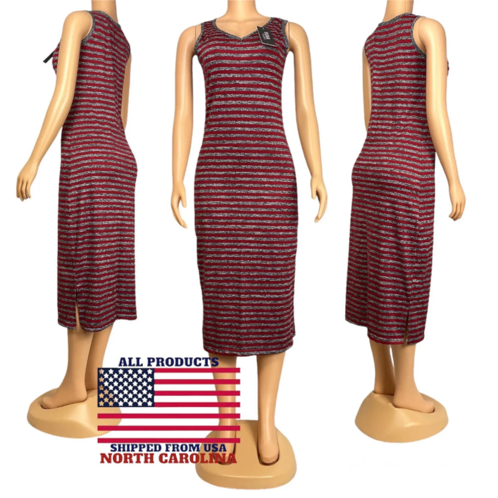 Women's Summer Sleeveless Striped Casual Beach Maxi Dress