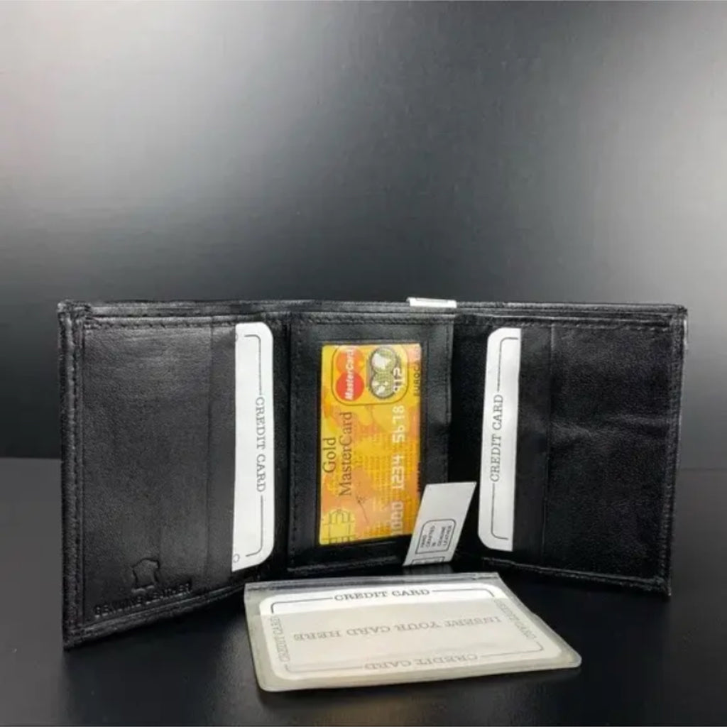 Men's Black Leather Trifold Wallet