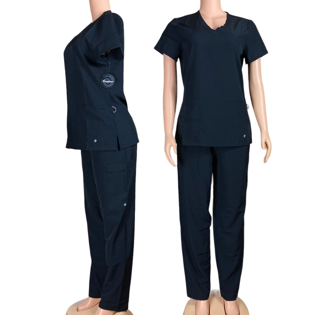 Women’s Active V-neck Nurses/Healt Care/Medical Top and Pants Set with Pockets