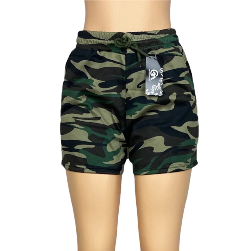 Women's camo shorts with side pockets