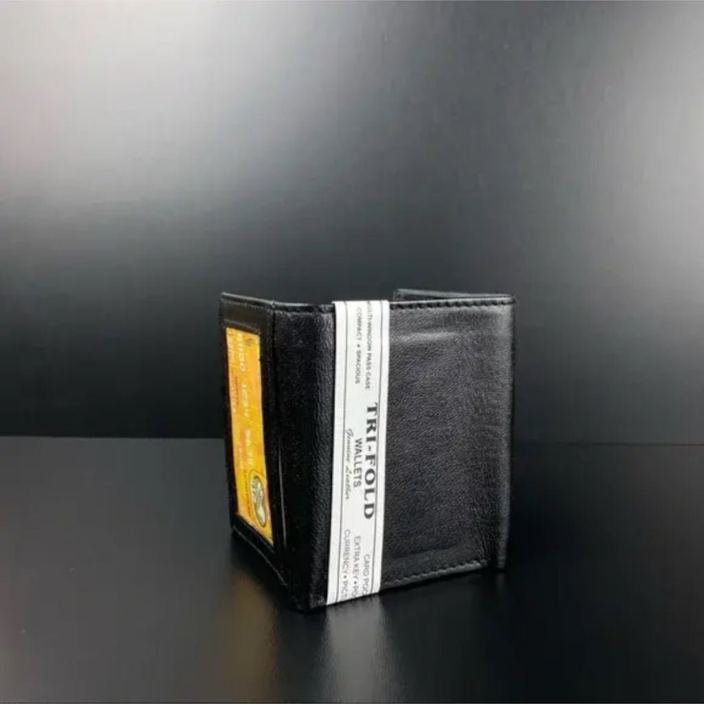 Men's Black Leather Trifold Wallet