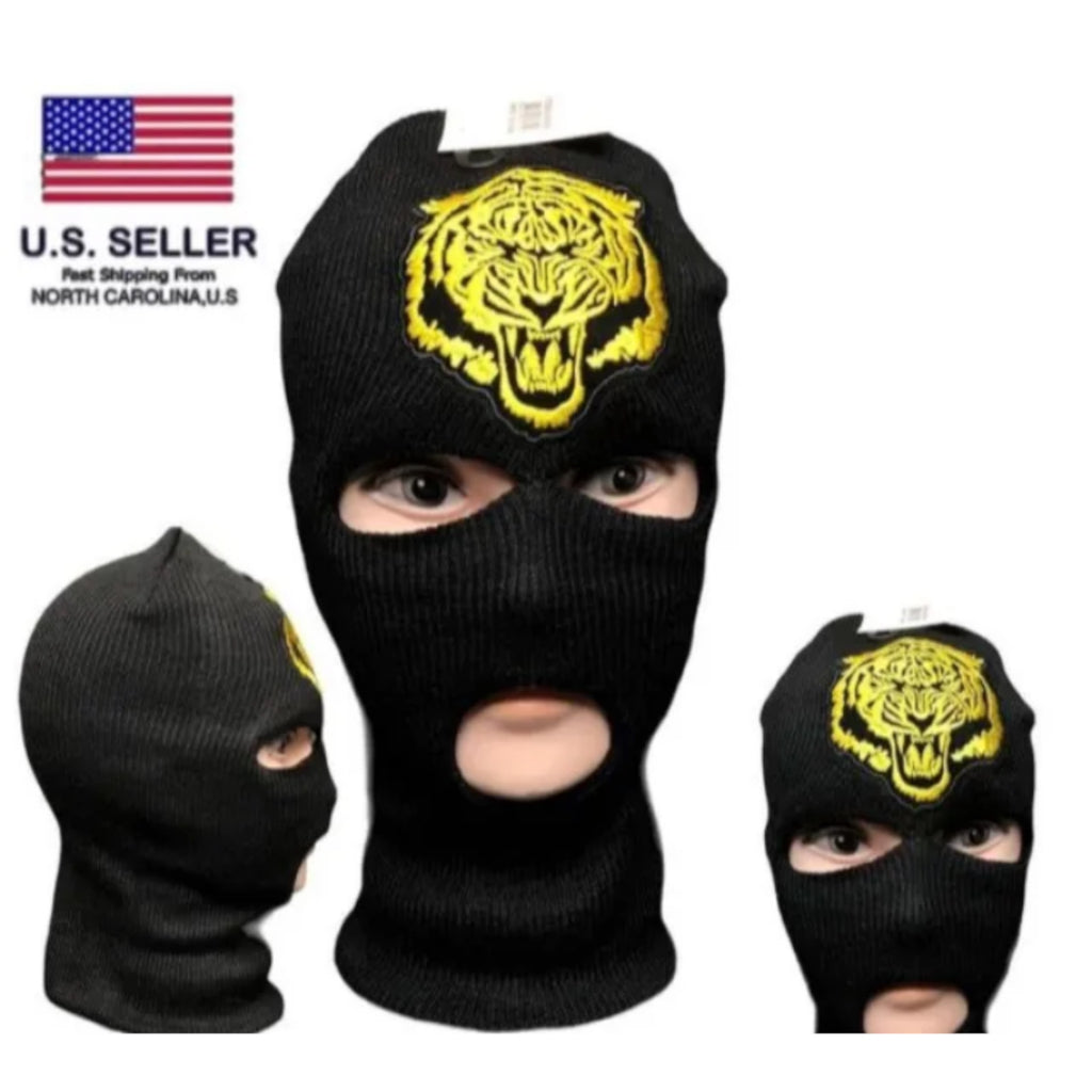 3 Hole Full Face Ski Mask Embroidered Tiger Parch Balaclava