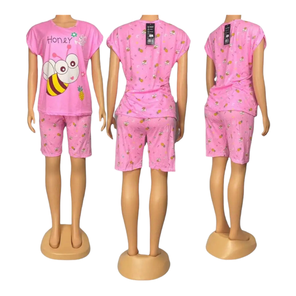 Women cute short sleeve t-shirt shorts pajamas set homewear sleepwear nightwear