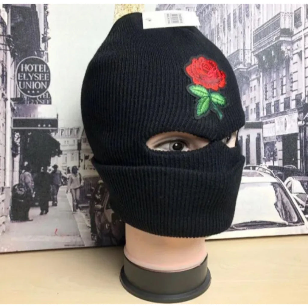 3 hole full face ski mask embroidered kisses and roses custom patch balaclava