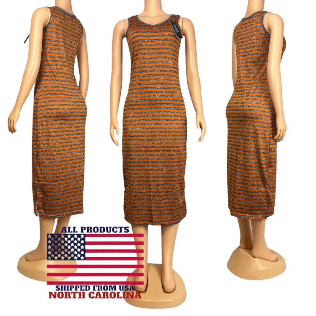 Women's Summer Sleeveless Striped Casual Beach Maxi Dress