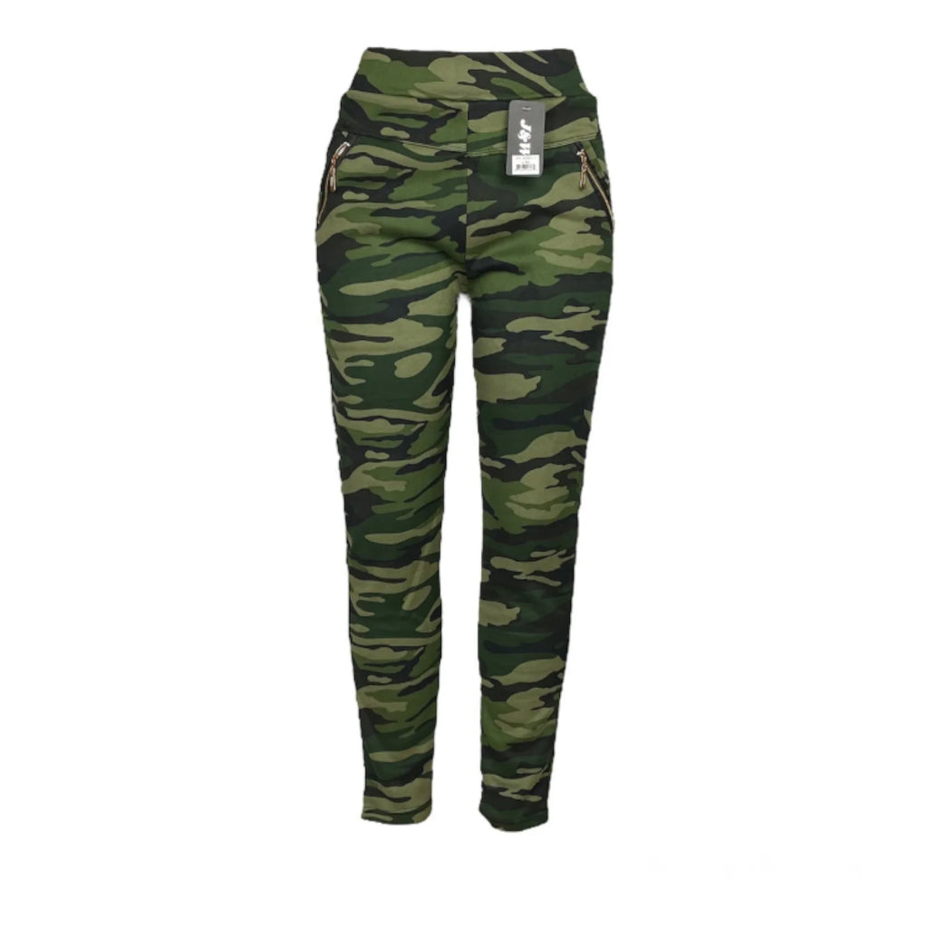 Women's High Waist Thermal Fleece Lined Camouflage Leggings with Zipper Pockets