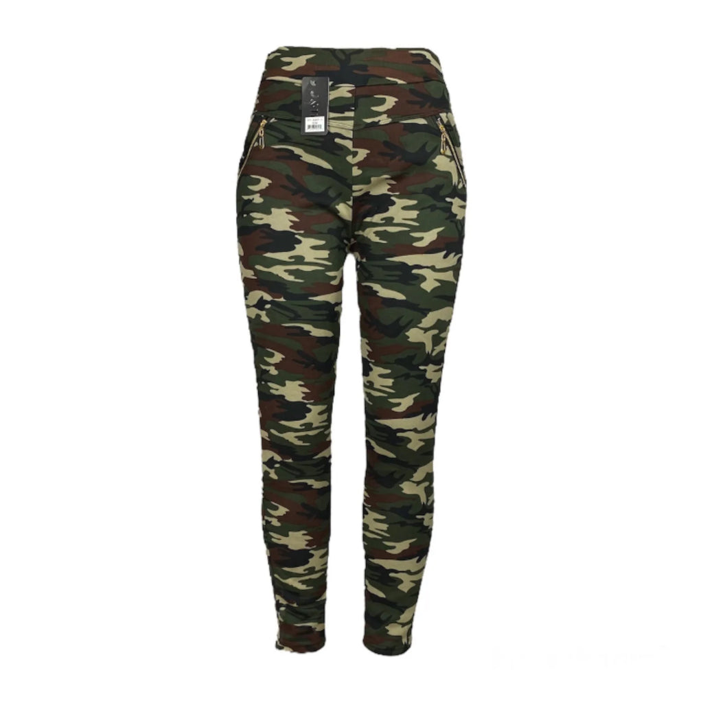 Women's High Waist Thermal Fleece Lined Camouflage Leggings with Zipper Pockets