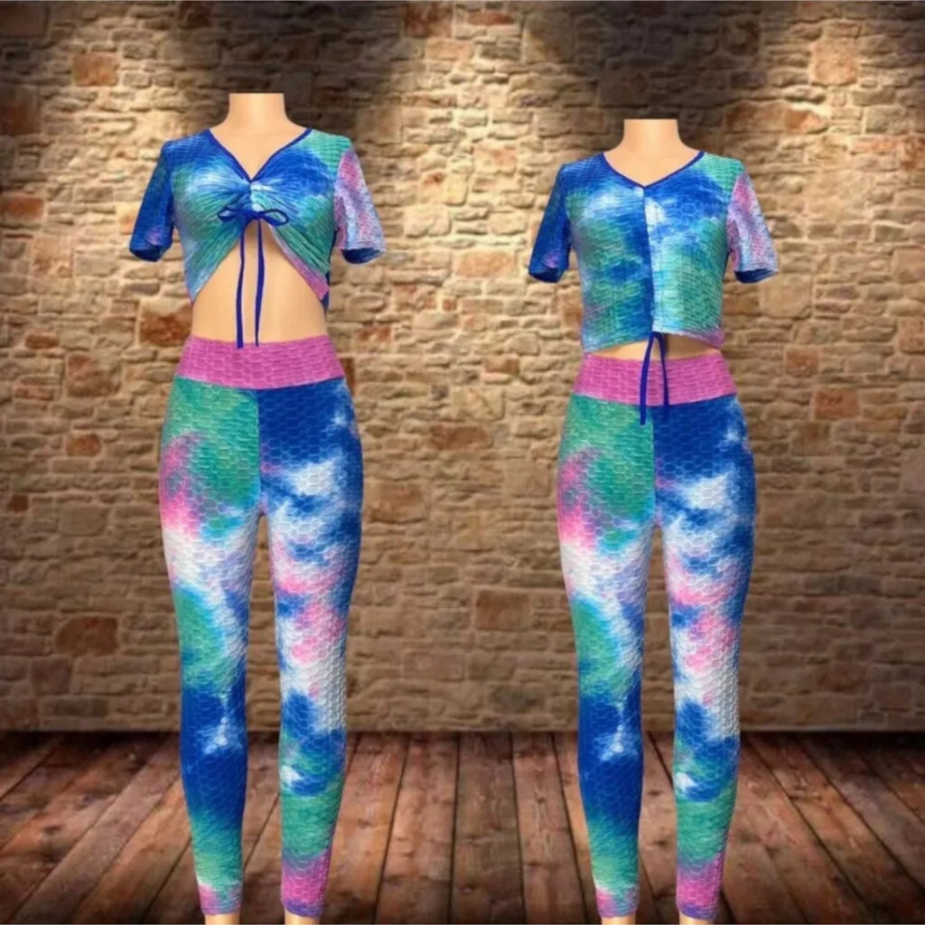 2 PCS Women's Sport wear Crop Top + High Waist Leggings Gym Outfit Set