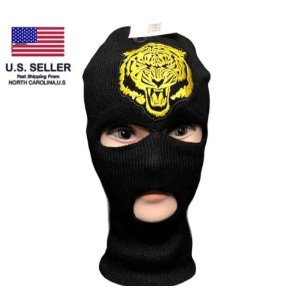 3 Hole Full Face Ski Mask Embroidered Tiger Parch Balaclava