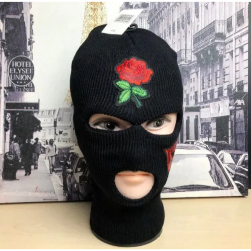 3 hole full face ski mask embroidered kisses and roses custom patch balaclava