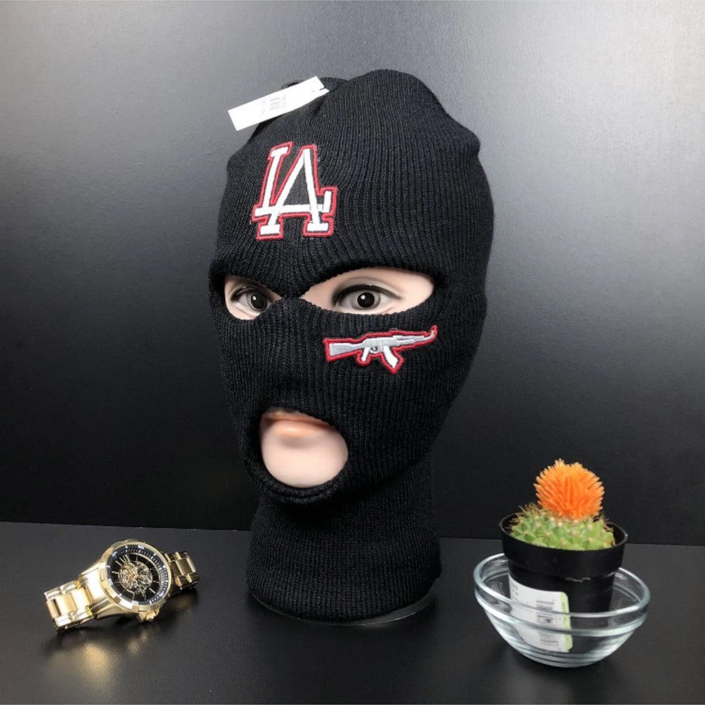 3 hole full face ski mask embroidered LA-AK 47 irone on patch Balaclava