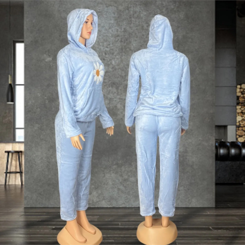 Women's Sleepwear Fleece Warm Hoodie Pants Pajamas Set