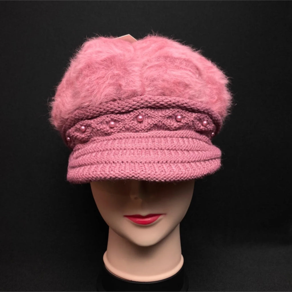 Winter Beanie Fur Beret Baggy Hat Visor Knitted Warm Cap for Women