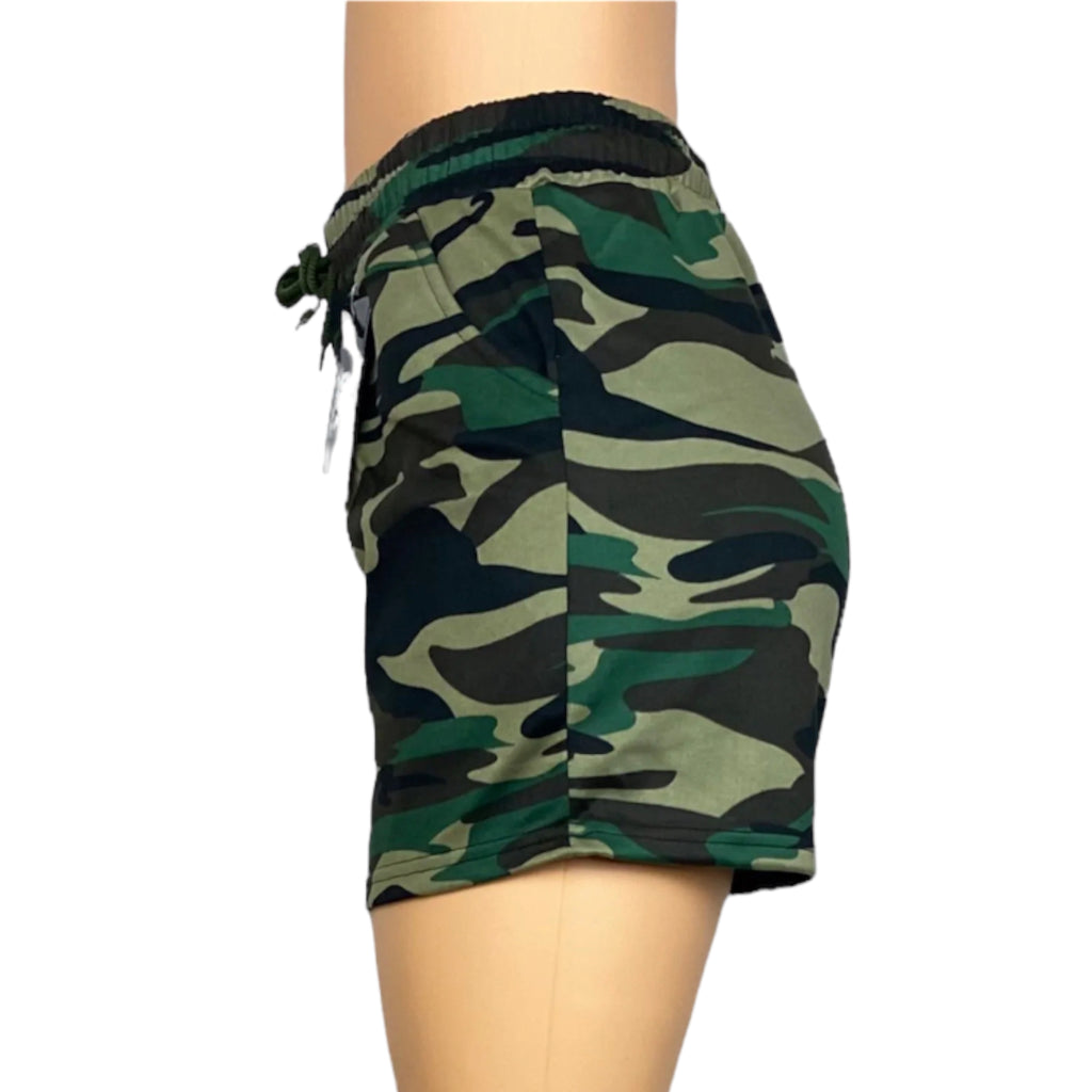 Women's camo shorts with side pockets