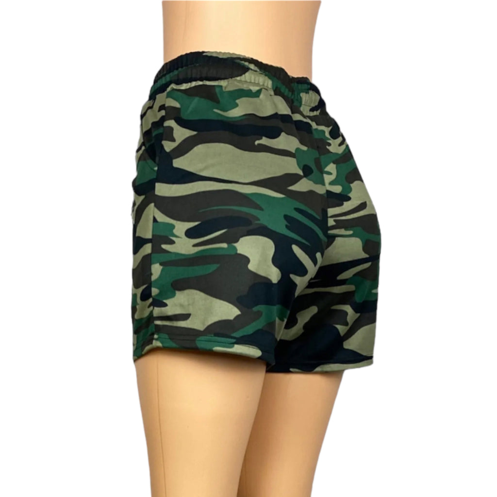 Women's camo shorts with side pockets