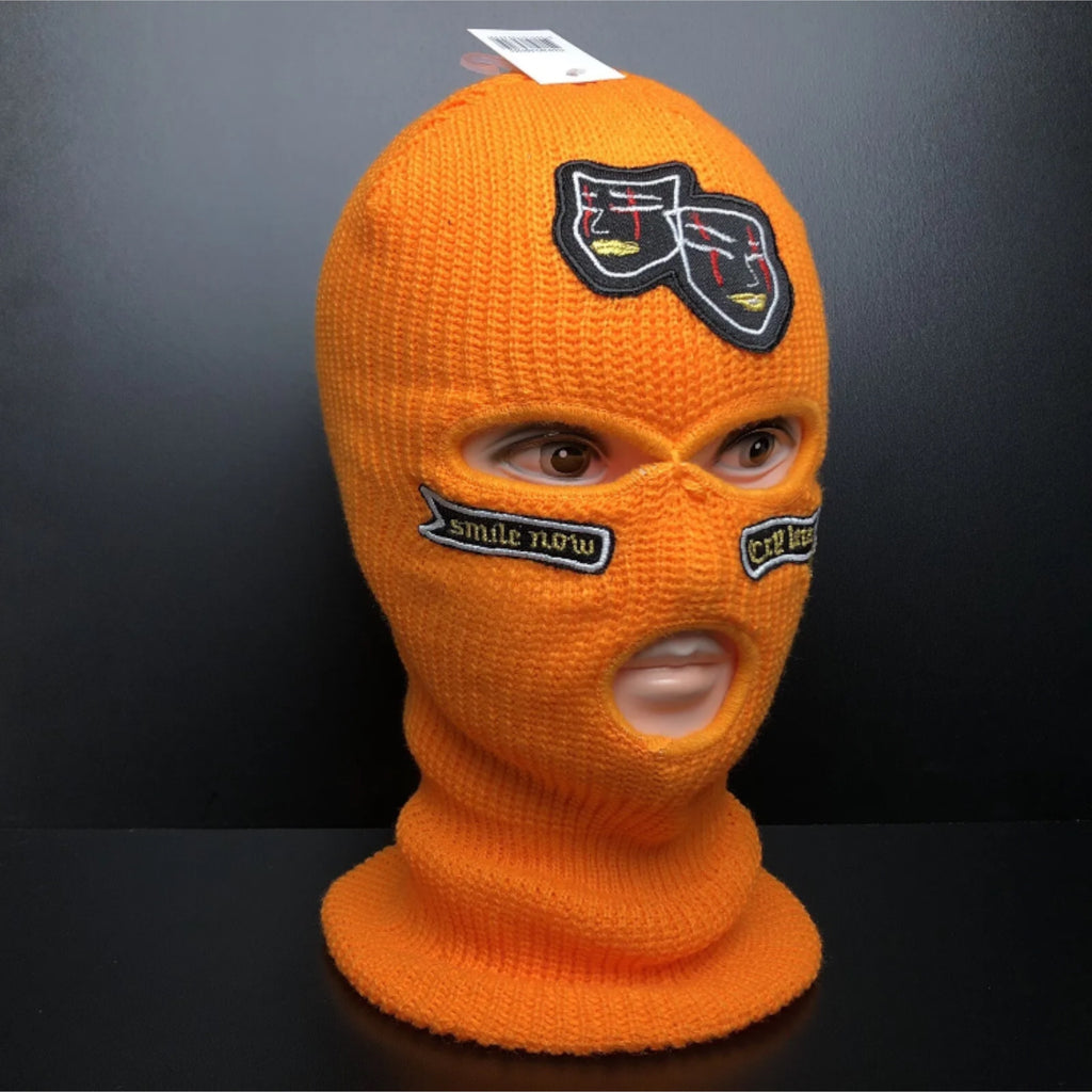 Smile Now Cry Later Full Face Ski Mask Irone on Patch Balaclava