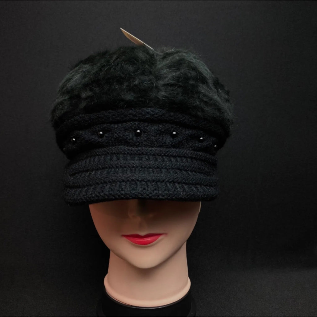 Winter Beanie Fur Beret Baggy Hat Visor Knitted Warm Cap for Women