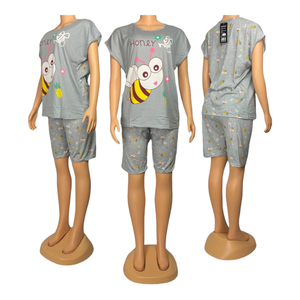 Women cute short sleeve t-shirt shorts pajamas set homewear sleepwear nightwear