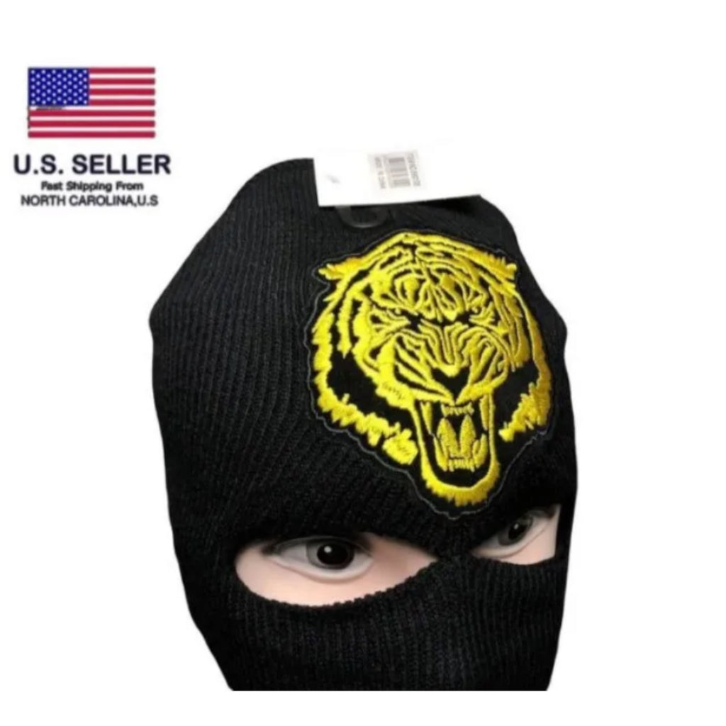 3 Hole Full Face Ski Mask Embroidered Tiger Parch Balaclava