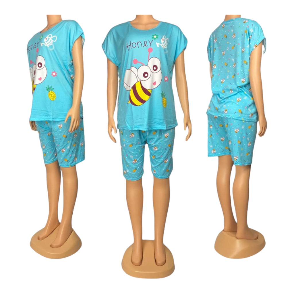 Women cute short sleeve t-shirt shorts pajamas set homewear sleepwear nightwear